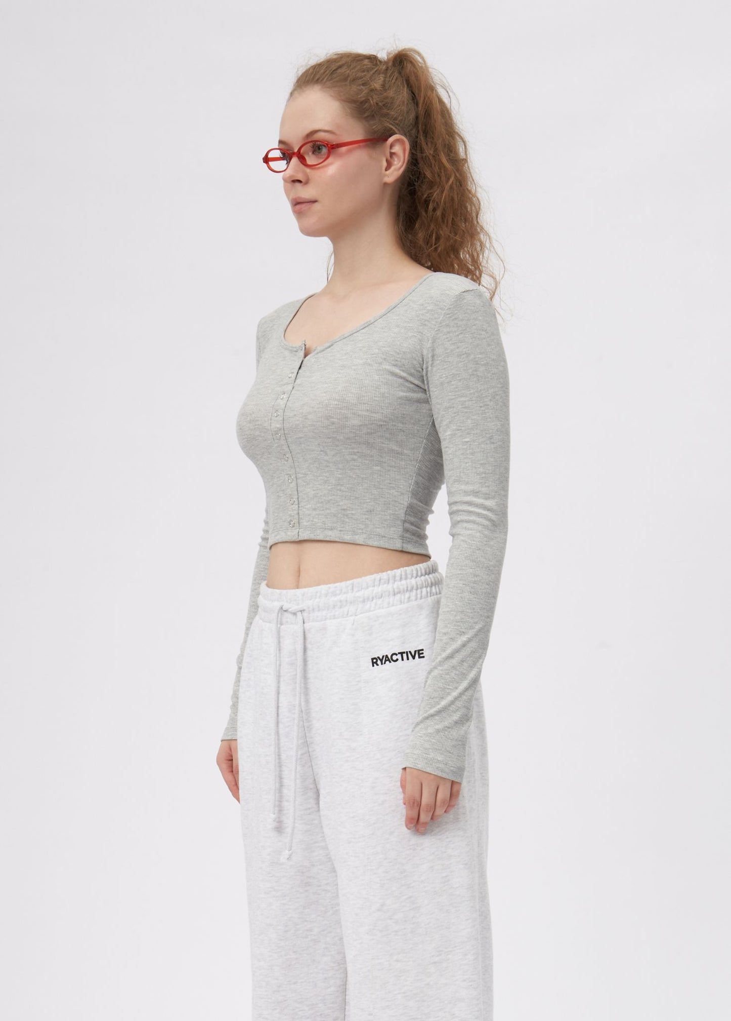 BUTTON LONGSLEEVES TEE LIGHT GREY